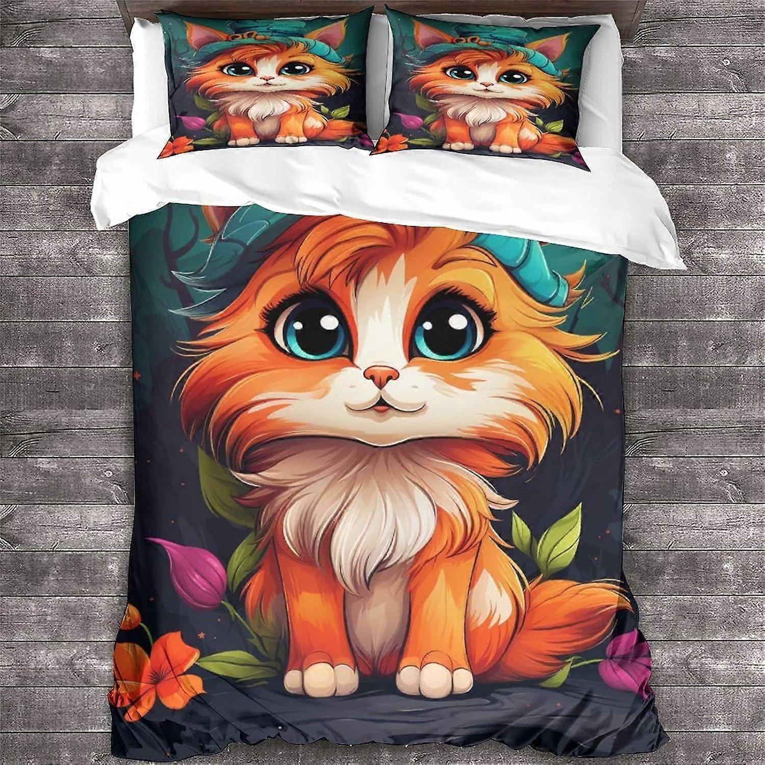 LikeEj Cat Bedding Set غطاء لحاف حيواني غطاء لحاف هالوين غطاء لحاف لطيف ناعم مع سحاب معدني مزدوج