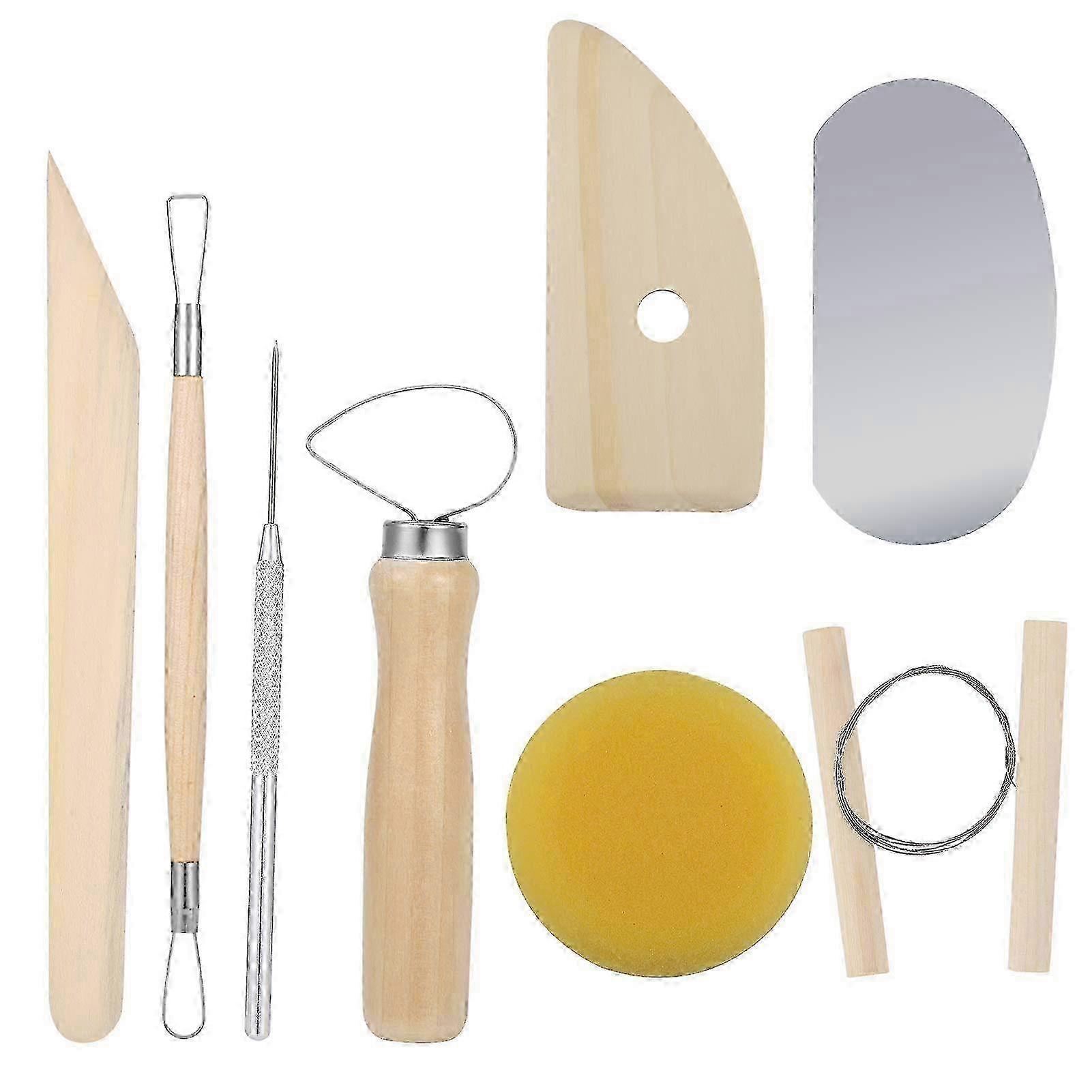 8 Pcs Pottery Sculpting Tool Set, Wood and Metal Pottery Clay Modeling Tool Complete Pottery Tool Set Beginners