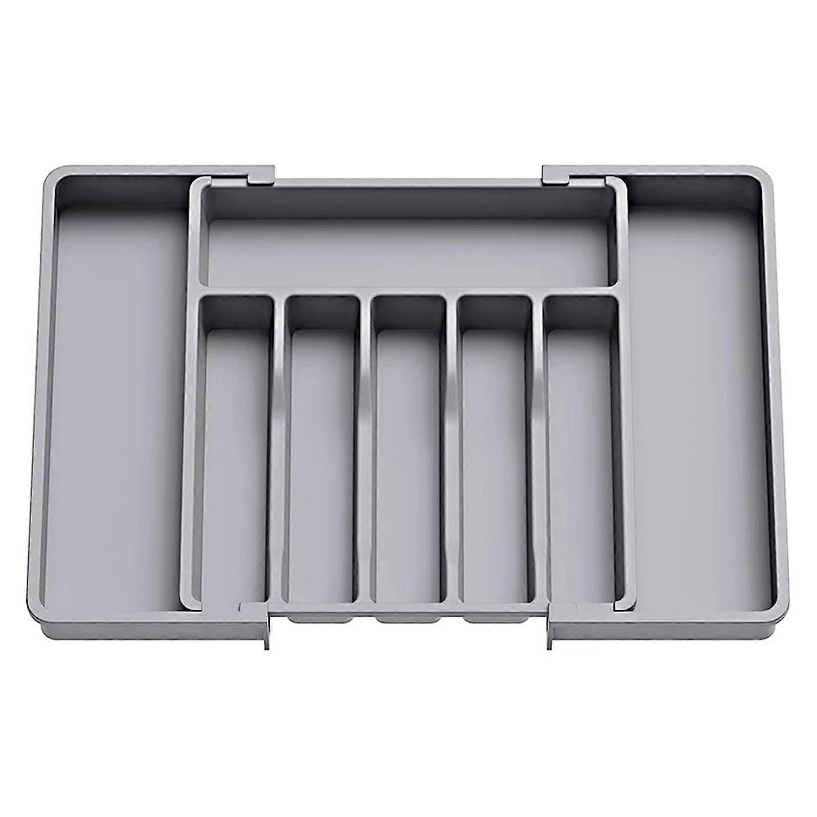 Expandable Kitchen Drawer Organizer with Large Capacity Silverware Tray for Utensils and Cutlery (Grey)