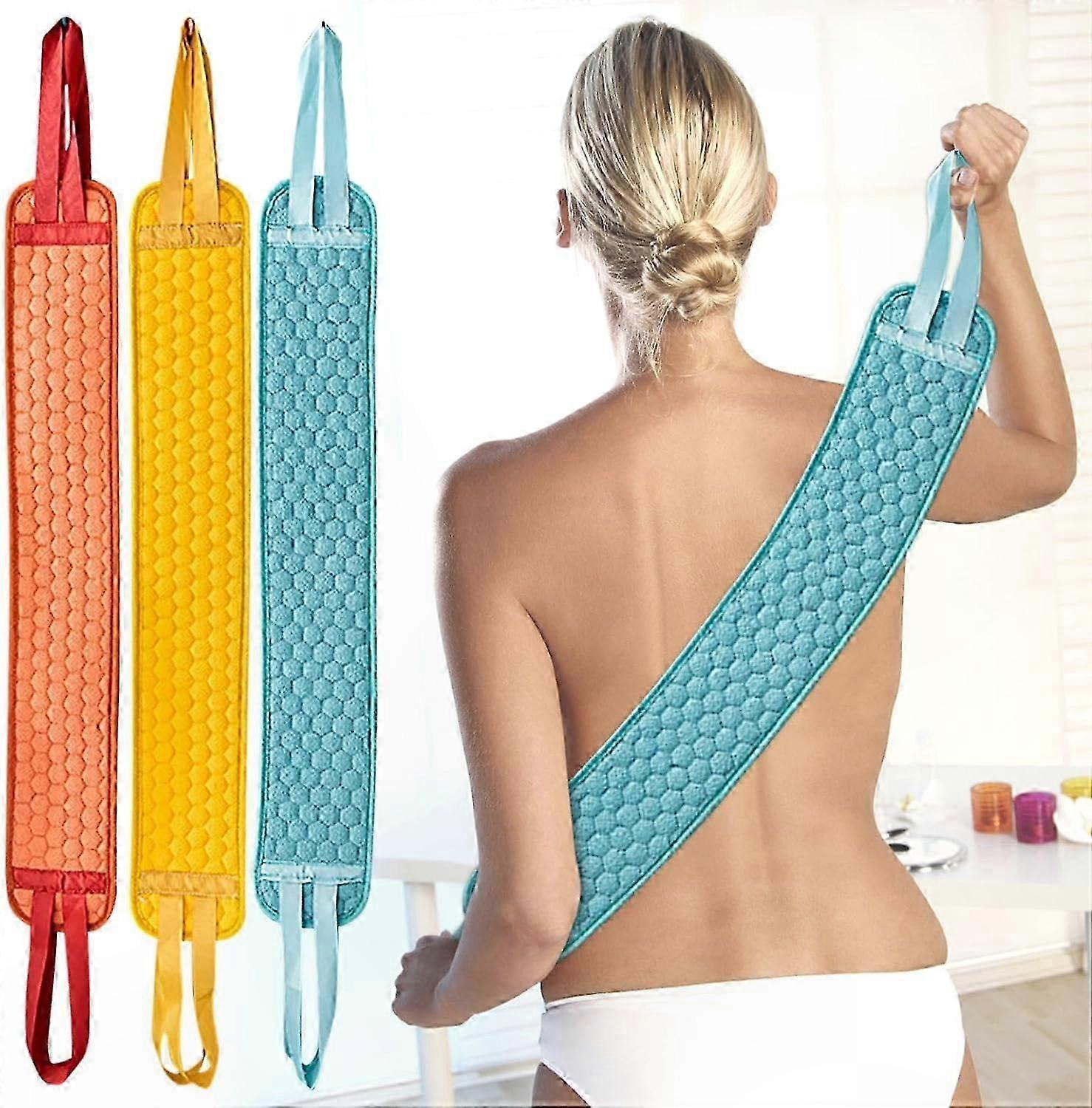 3-Piece Long Handle Back Scrubber Set, 75cm Body Exfoliating Brush with Massage Function for Bath Use