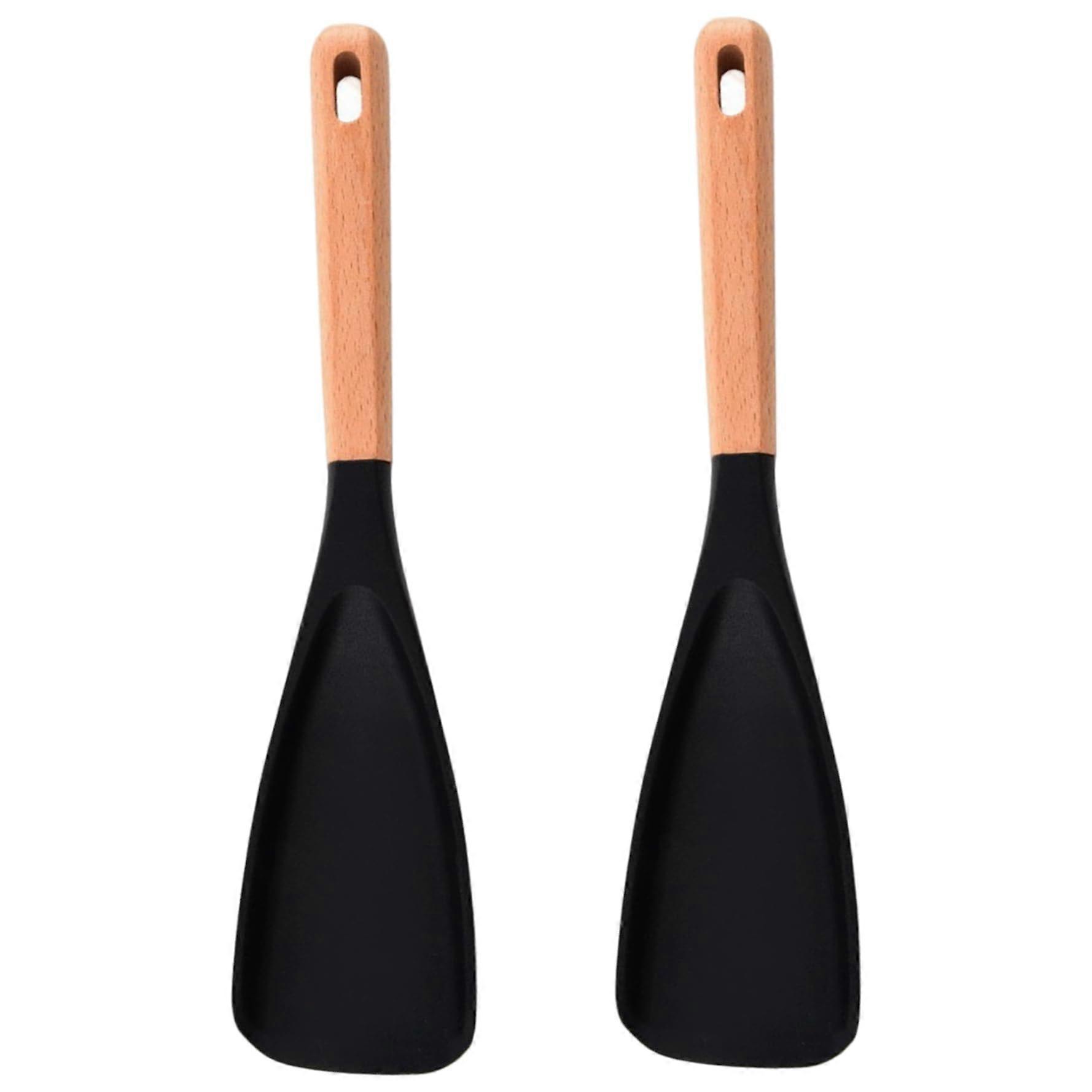Silicone Cooking Spoon Set, Heat Resistant with Wooden Handle, Nonstick Spatula Spoon for Mixing