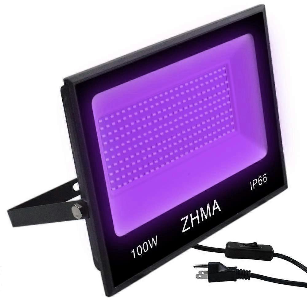 100W LED UV Blacklight Flood Light IP66 Waterproof with Plug and Switch for Glow Party Large Areas