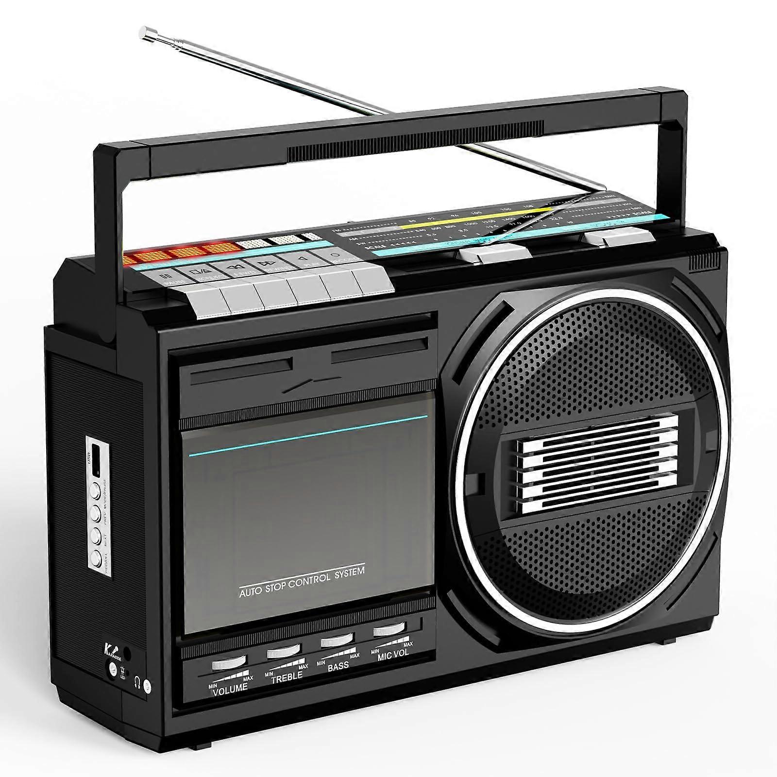 Retro Tape Recorder Boombox Cassette Player, AM/FM/SW Radio, 5Inch Speaker, Tape USB Bluetooth Playback For Travel
