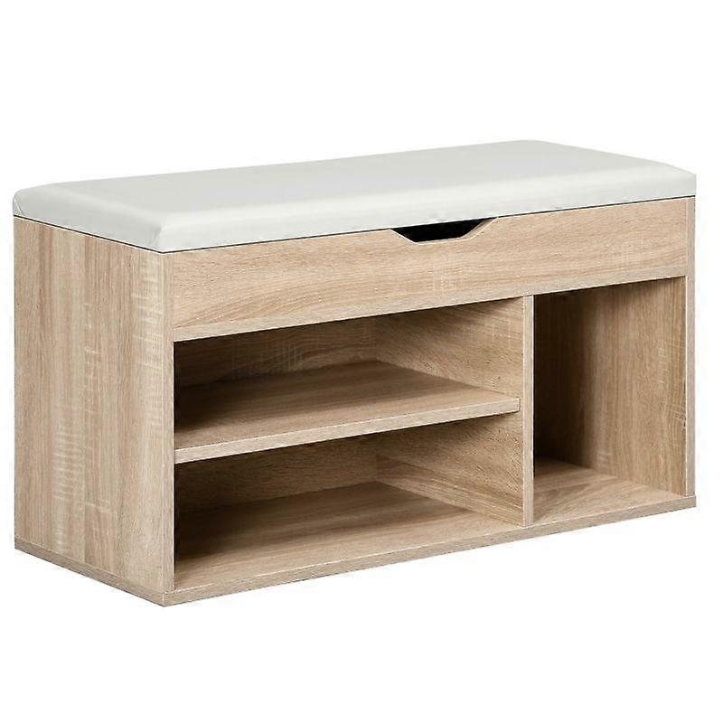 Shoe Cabinet Bench Hidden Storage Padded Seat Oak