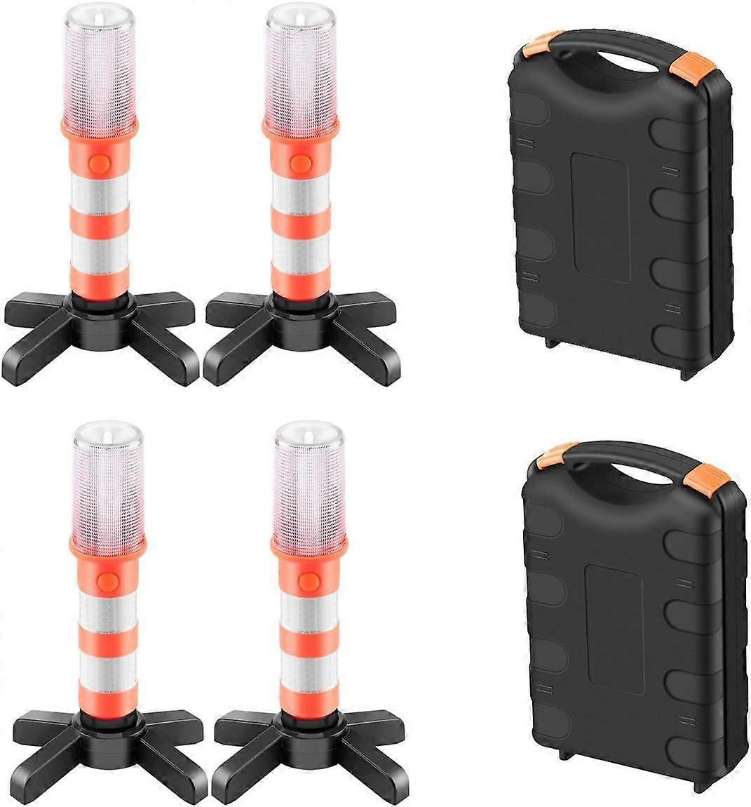 LED Emergency Roadside Flare 4 Pcs Strobe Light With Magnetic Base Case