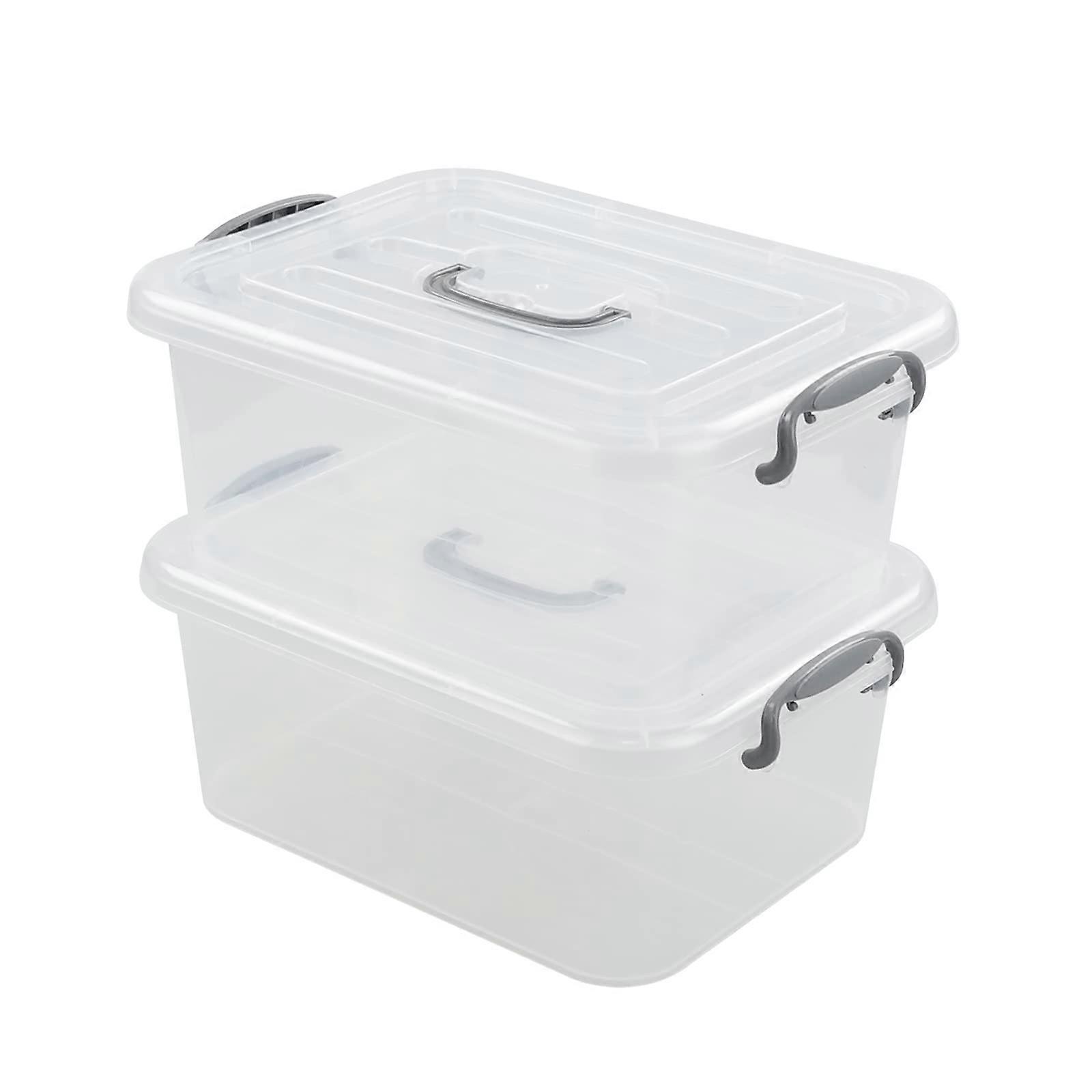 Set of 2 Clear Plastic Storage Boxes with Handle, 8 Quart Stackable Latching Bin with Lid
