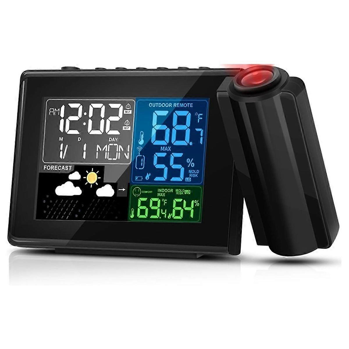 Weather Station Wireless Outdoor Thermometer Weather Forecast Projection Alarm Clock with Temperatu