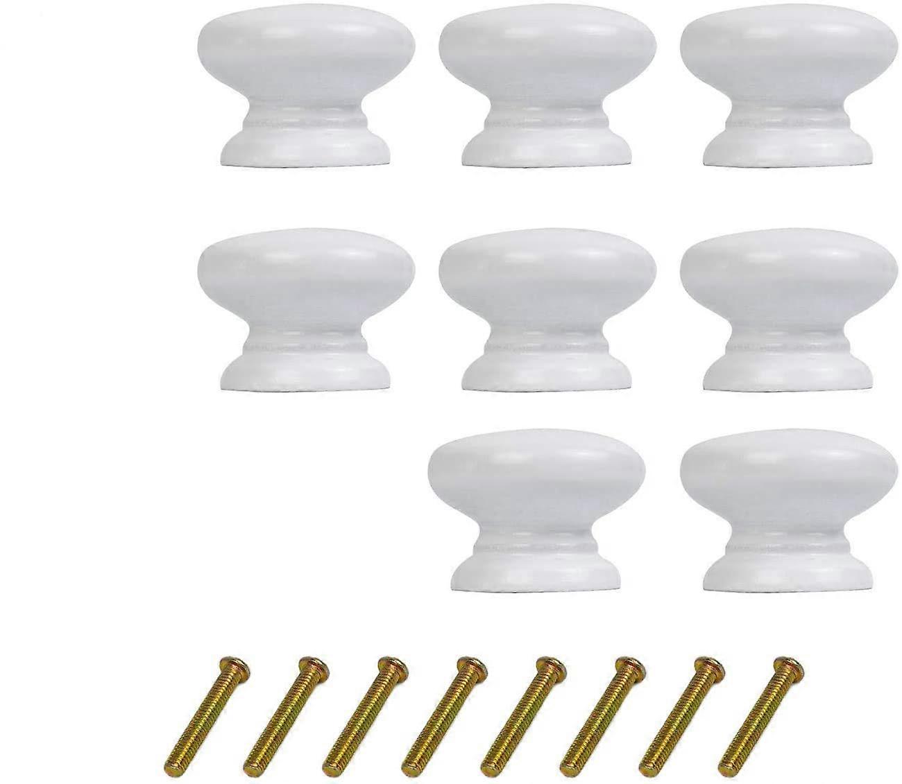 8PCS White Wooden Drawer Knobs 33mm Mushroom Shape Cabinet Pull Handles with Screws
