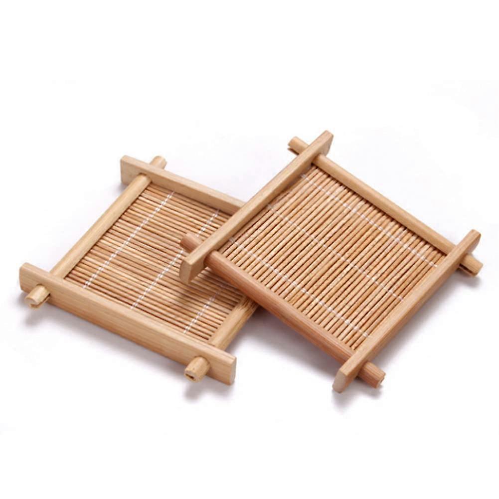 Handmade Bamboo Coasters Set of 2, Durable Square Design for Tea and Coffee Cups