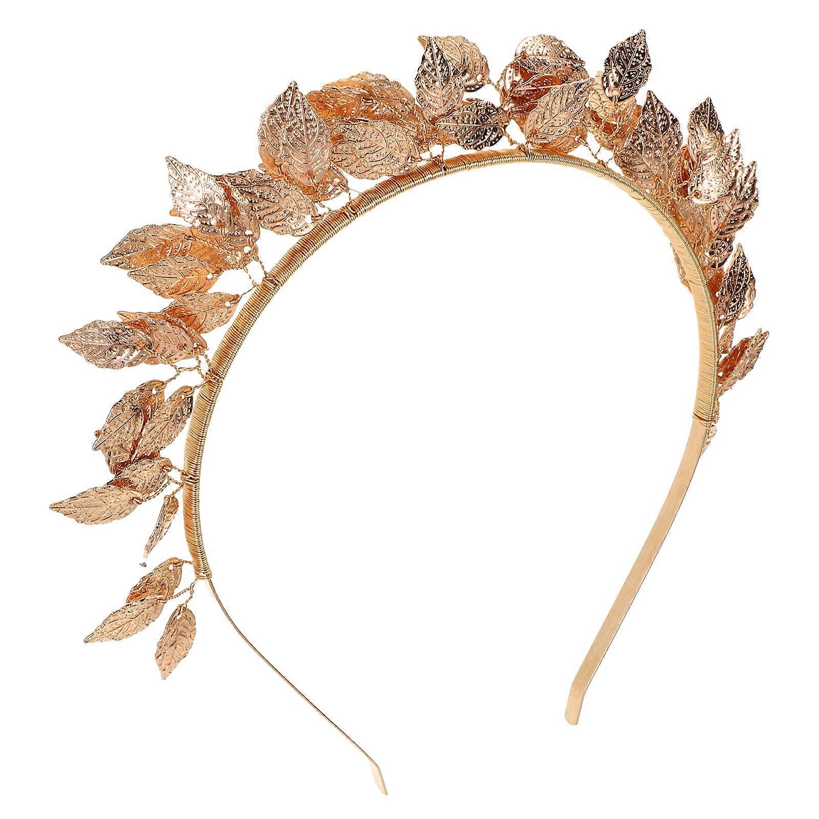 Bridal Leaf Tiara Headband Golden Alloy Elegant Bride Crown 1Set