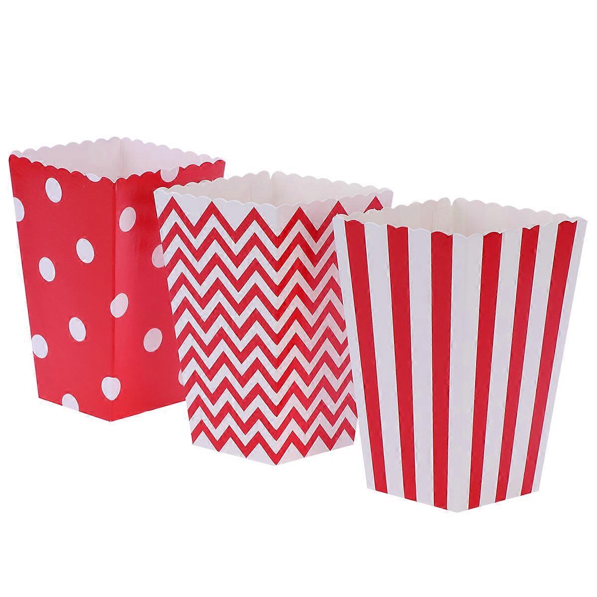 Red Popcorn Carton for Party Use 48Pcs with Stripe and Dot Pattern