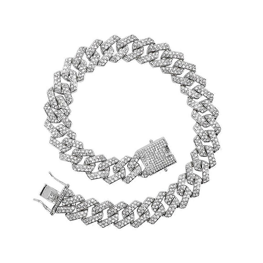 Rhinestone Chain Bracelet For Men Women Stackable Design Rectangular Links Silver Alloy 1 Set