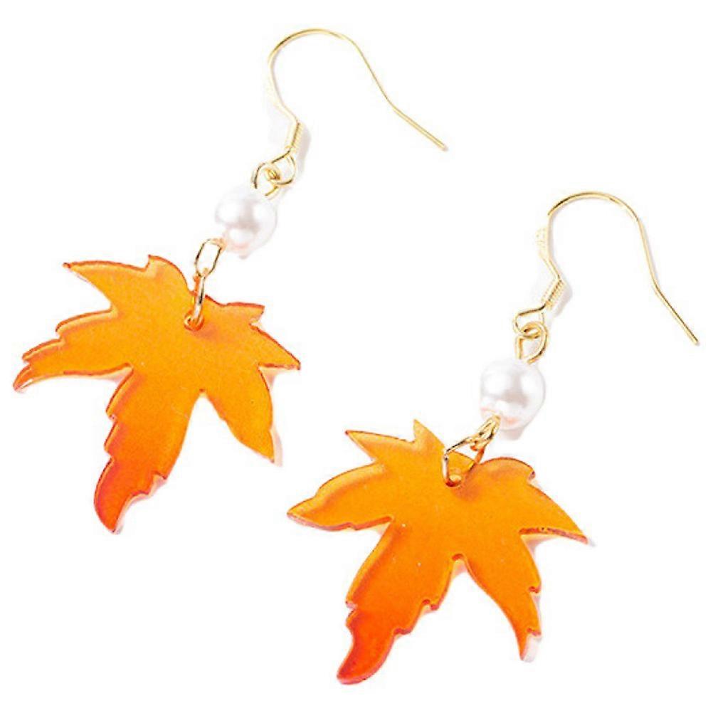 Pearl Earrings Maple Leaf Earrings for Decor 1Pair Orange Acrylic Dangle