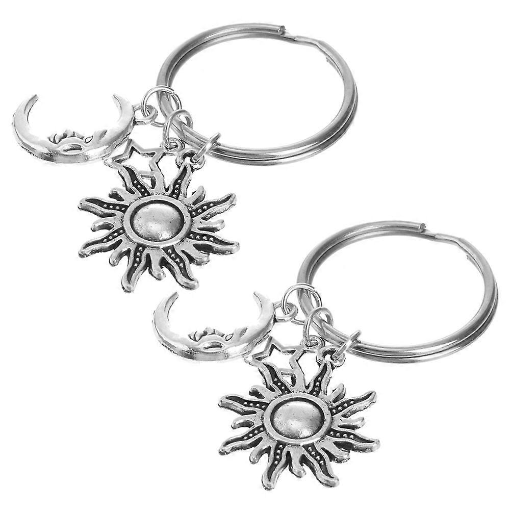 Aesthetic Keychain Sun Moon Star Creative Key Ring for Storage Use 2Pcs