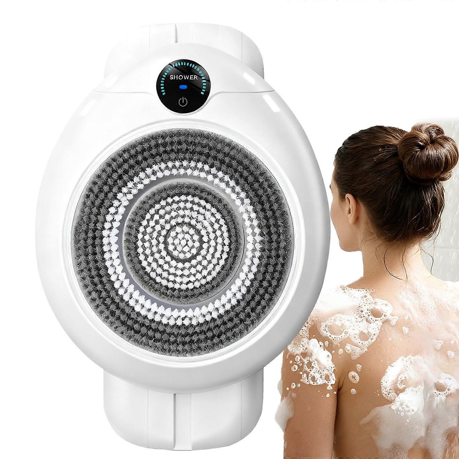 Electric Back Scrubber Wall Mounted with 360° Rotating Brush, IPX7 Waterproof, Deep Cleansing