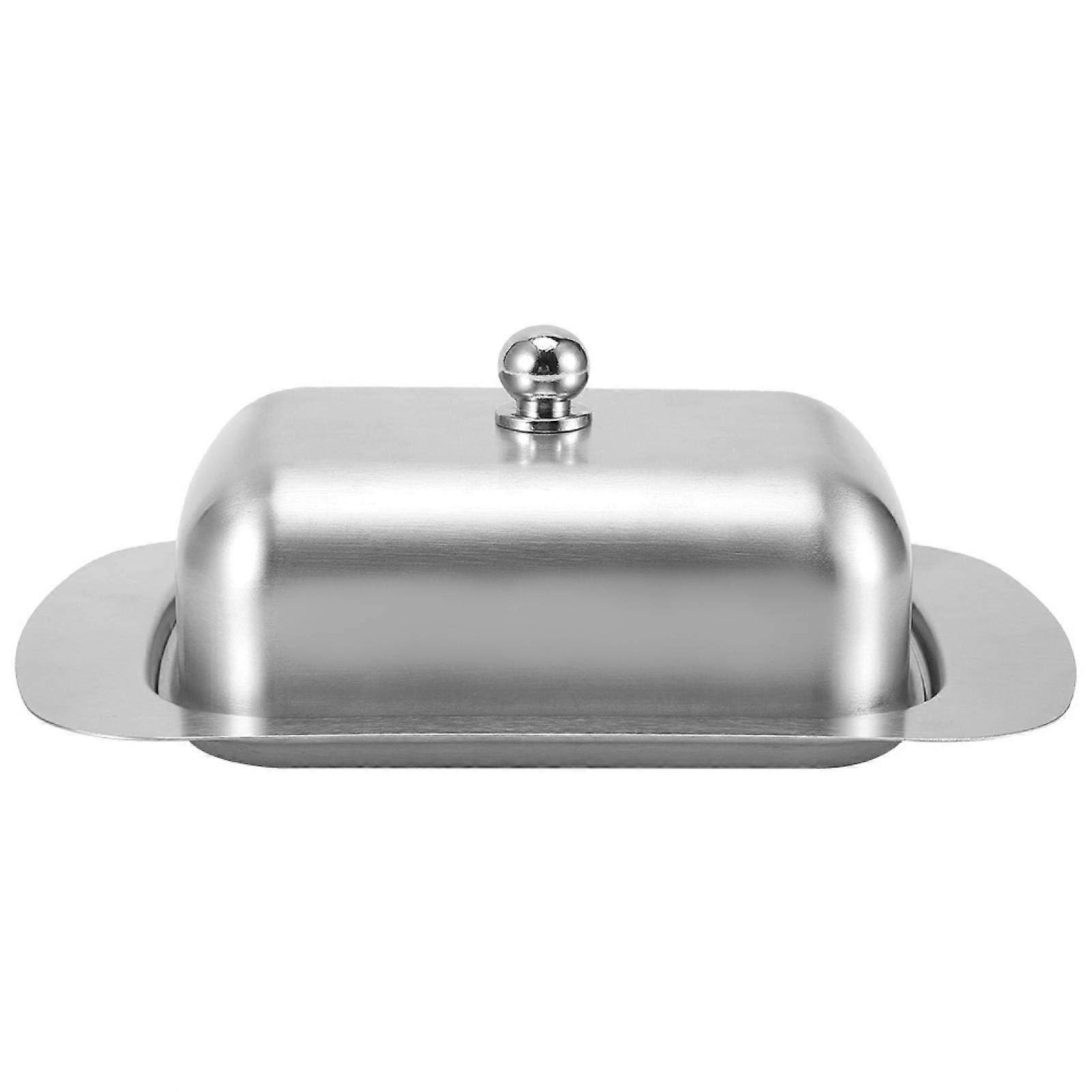 Stainless Steel Butter Dish with Handle Lid for Kitchen Storage Cheese Bread