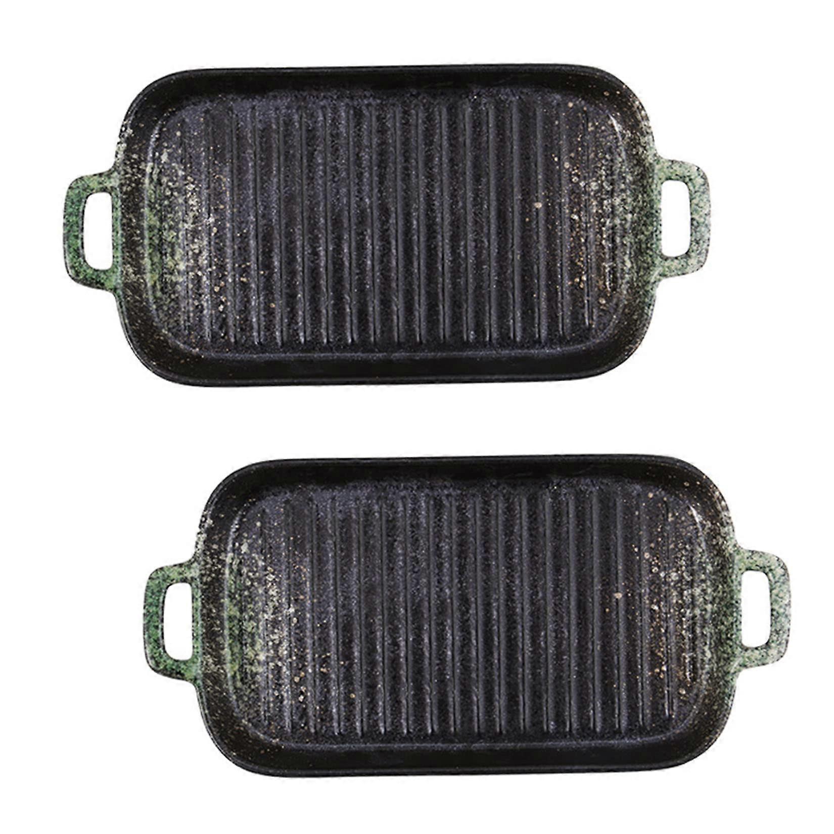 Ceramic Baking Dish Set, 2Piece Rectangular Stoneware Lasagna Pans with Handles, Oven Safe 500°F, Green