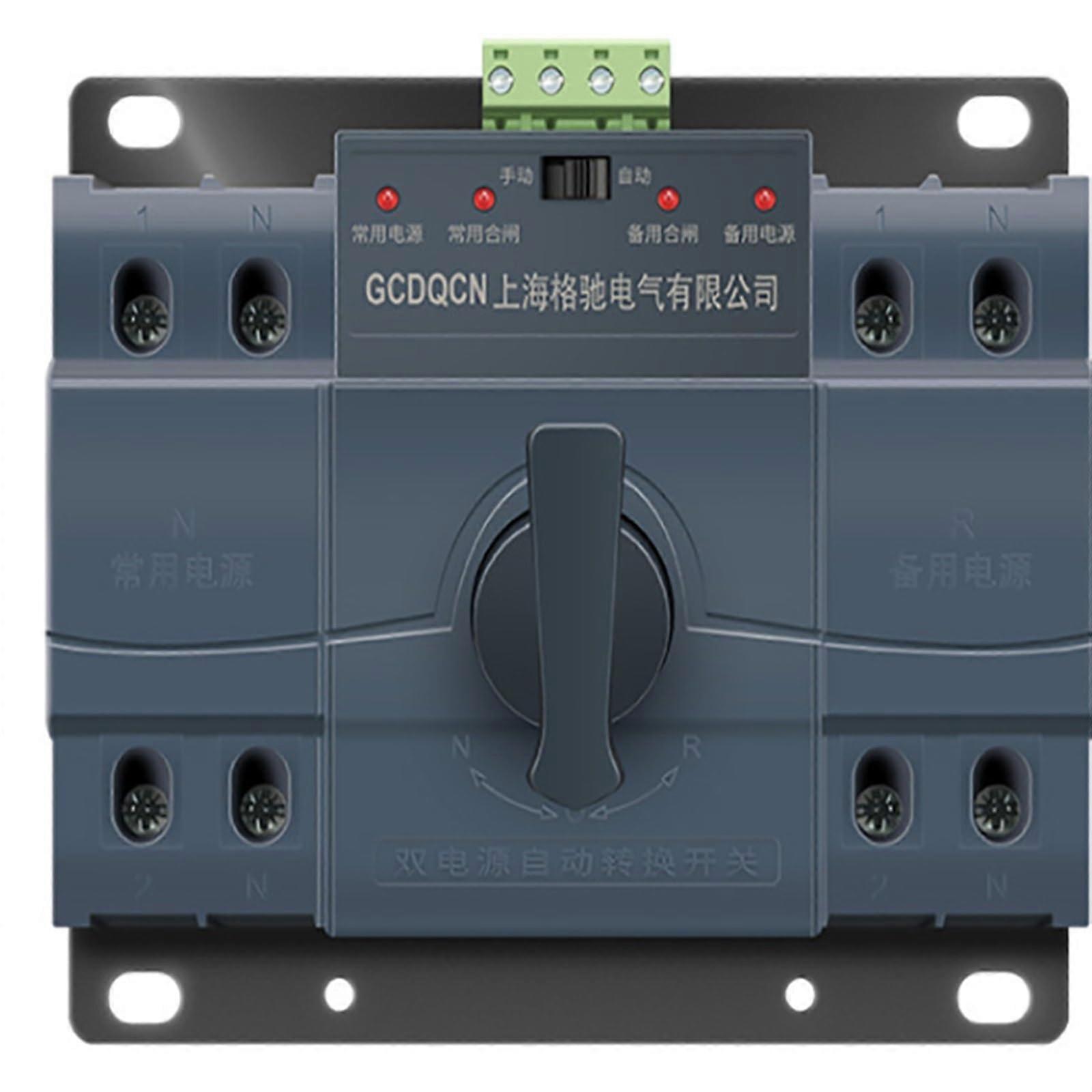 Automatic Transfer Switch 63A 2 Pole ATS Dual Power 110V/220V for Home Backup Generator