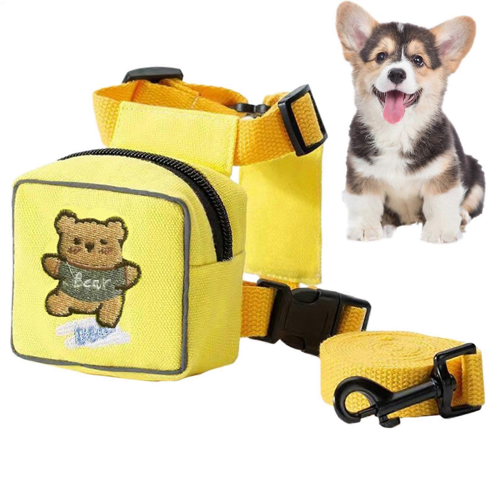 Dog Backpack Harness for Small Pets with Lead, Adjustable Chest Strap, Cute Animal Pattern, Yellow