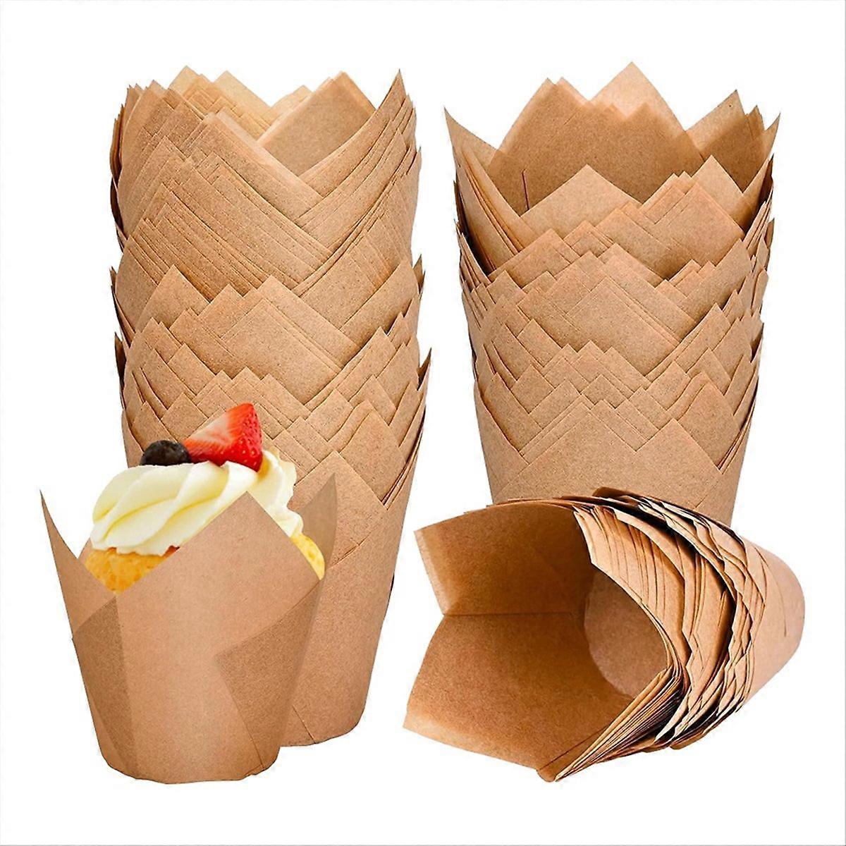 120 Counts Natural Tulip Cupcake Liners for Baking Cups