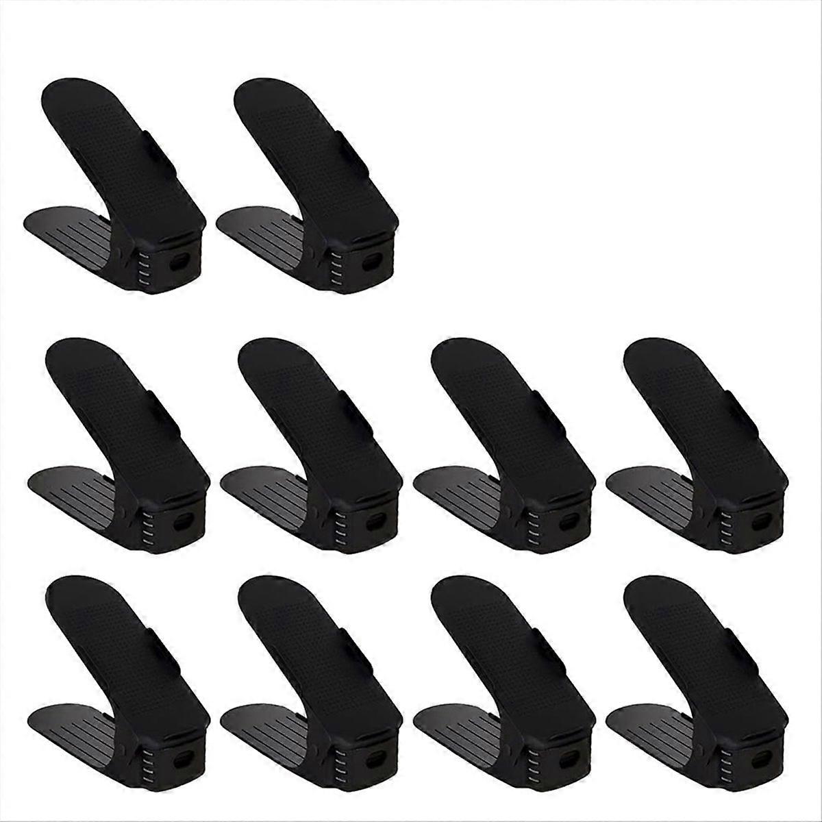 10PCS Double Layer Space Saving Shoe Rack Storage Holder, Black