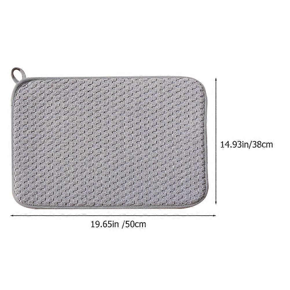 Dish Drying Mat Grey Microfiber for Kitchen Use 2Pcs Water Absorbent Pad