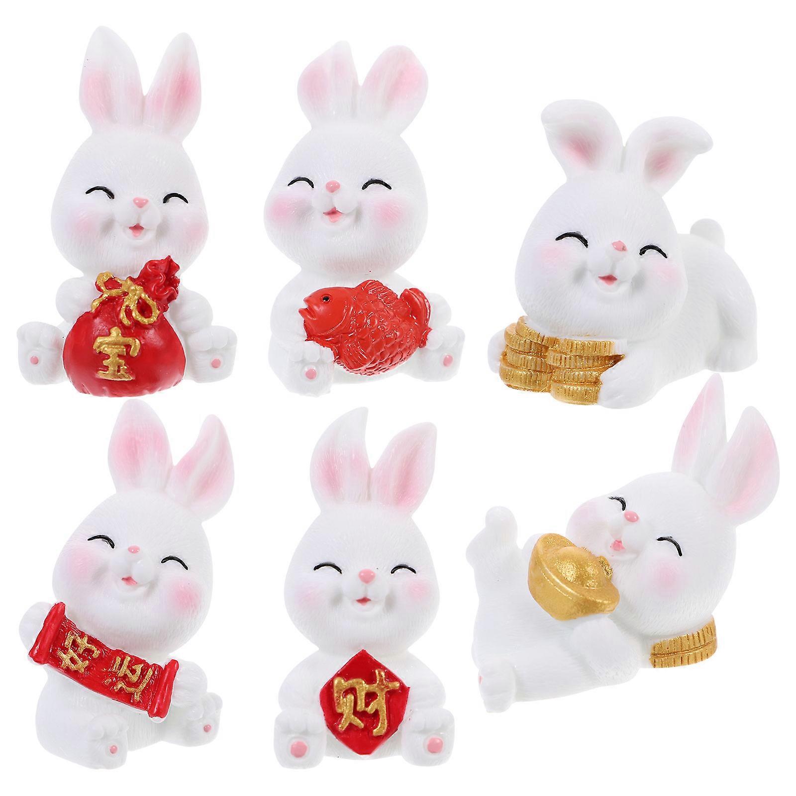 Rabbit Desktop Decoration Resin Bunny Figurine for Decor 6Pcs