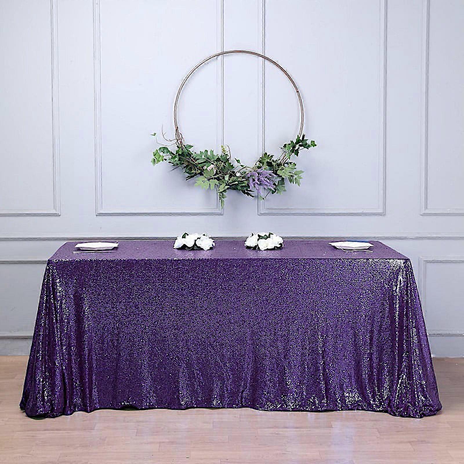 Purple 90" x 156" Sequin Rectangular Tablecloth Dining Table Linens