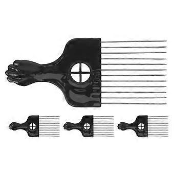 4PCS Metal Hair Pick: Afro Picks Combs for Men Beard - Women Hair Curly Detangling and Lifting Tool - Salon Supplies