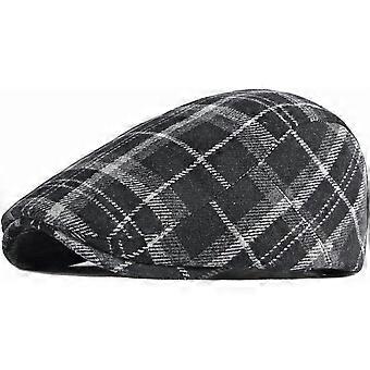 Heren petten in krantenstijl, herfst/winter, polyester geruit, petten met platte klep, petten met eendenbek, schildersbaretten.