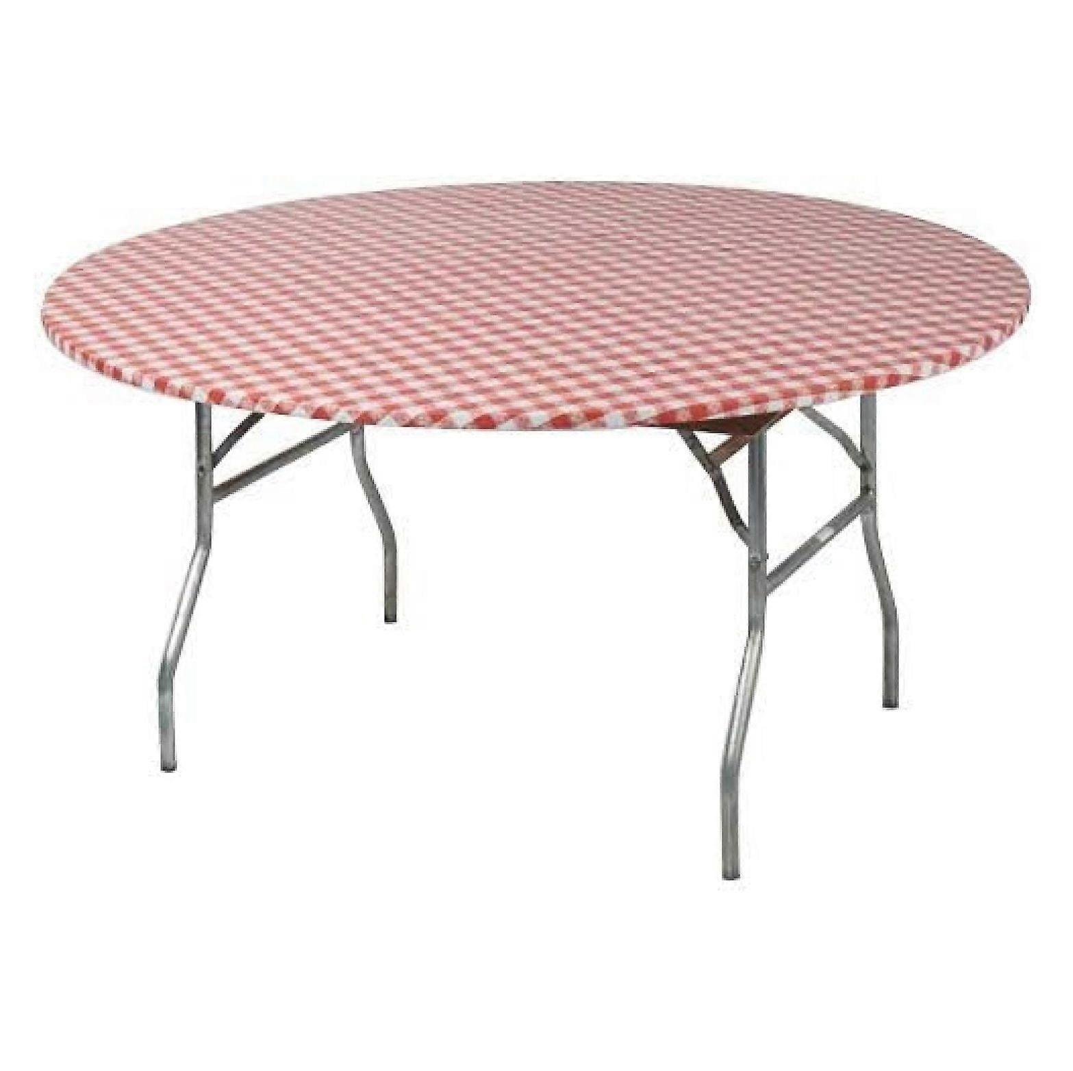 60" Round Fitted Plastic Table Covers, Bundle of 5 (Red Gingham)