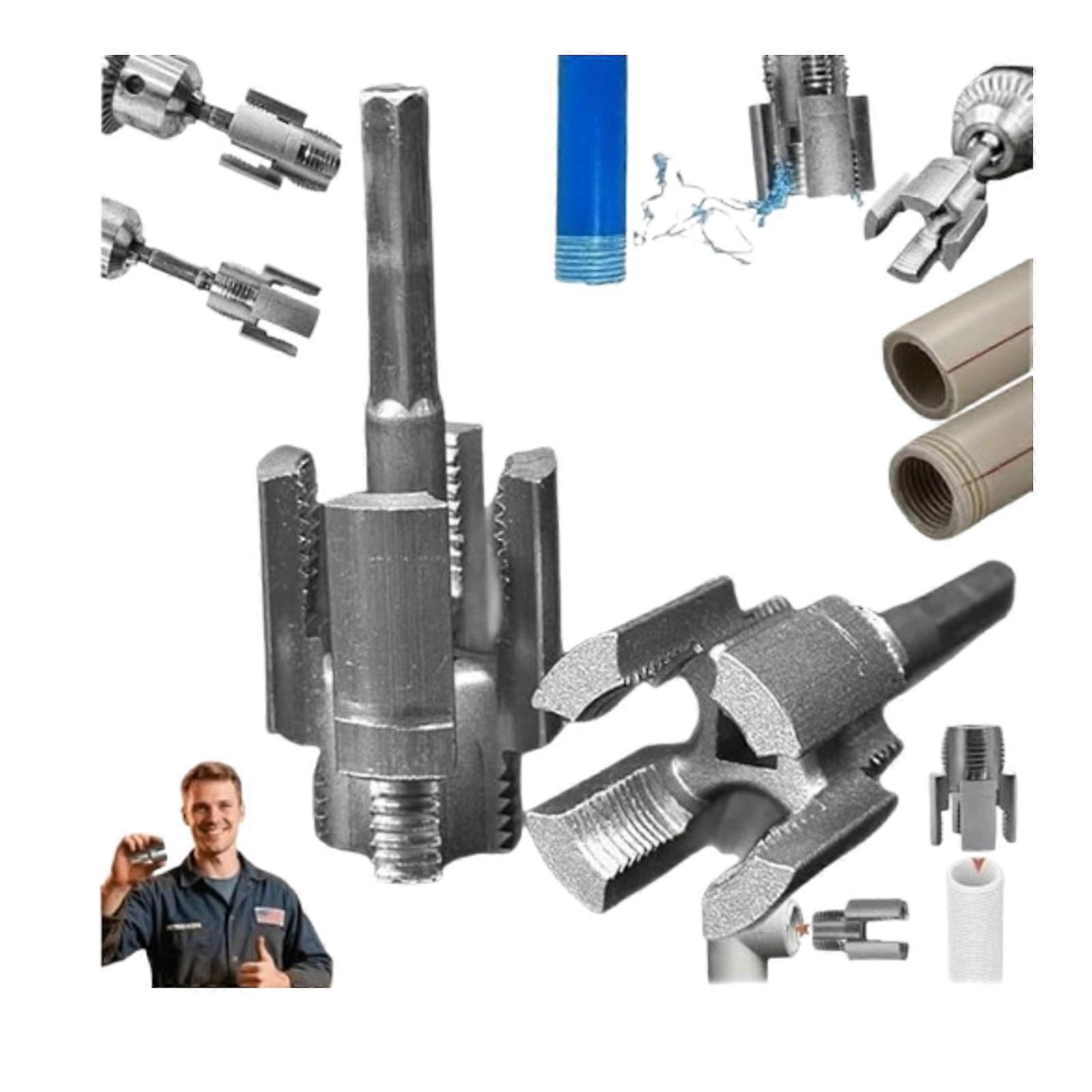 Dual-Function Pipe Threading Tool for 1/2", 3/4", 1" Pipes, Electric Drill Compatible, PVC Pipe Threader Kit