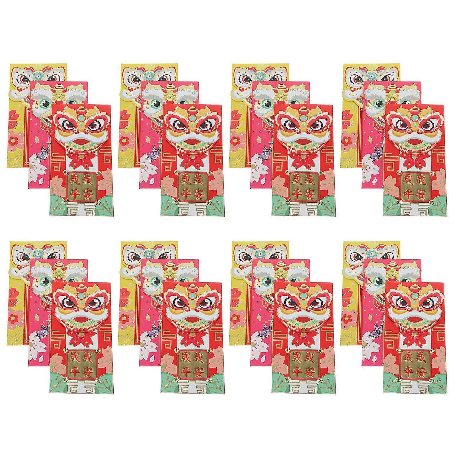 New Year Red Packets Dancing Lion Pattern Money Packets for Storage 60Pcs
