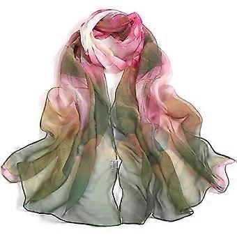 Transparante sjaal voor dames, modieuze lichtgewicht sjaal met bloemenpatroon en zonbescherming, zijdezachte en comfortabele chiffon sjaal.