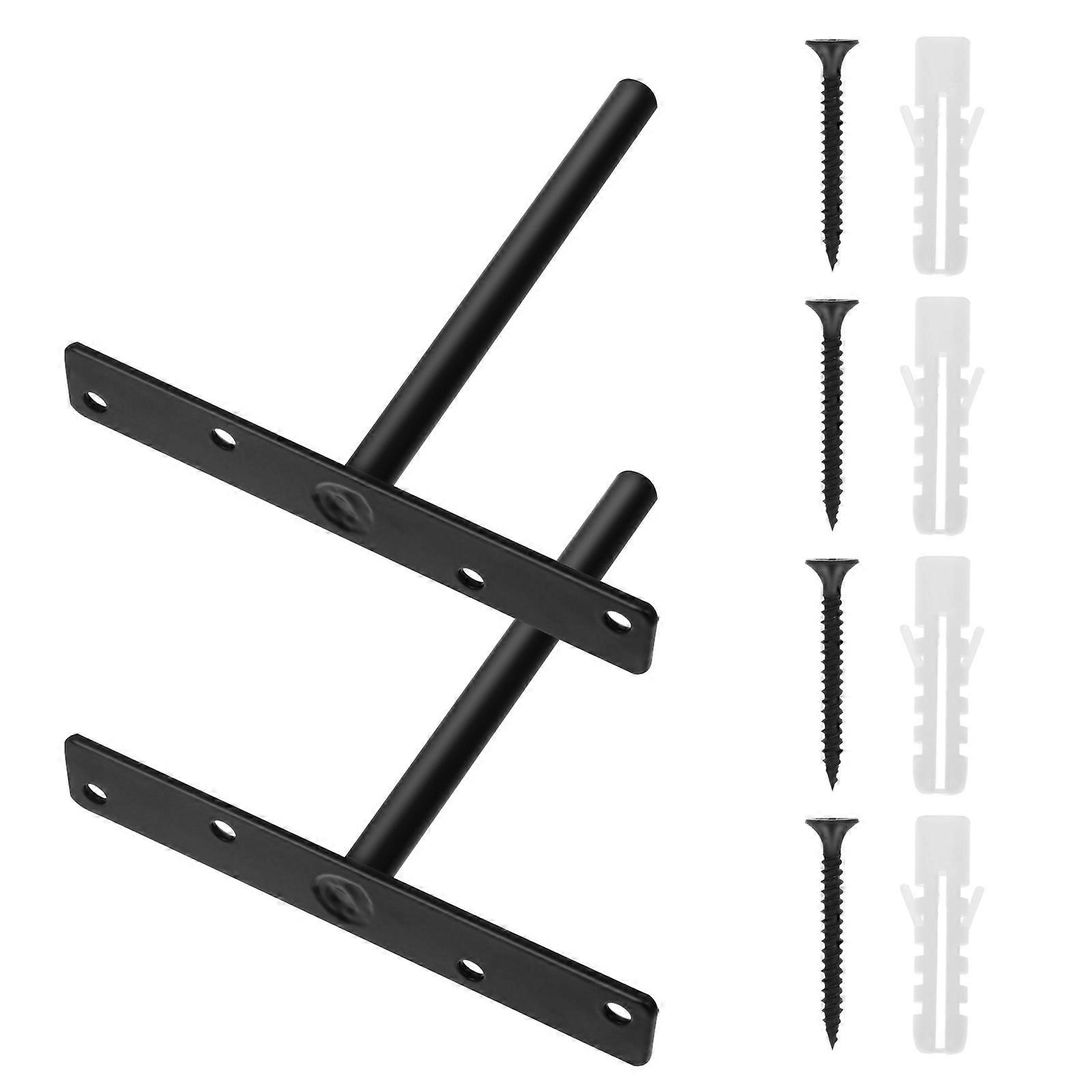 Floating Shelf Support T-Shaped Bracket For Home Use Solid Black High-Temperature Spray Paint Durable 2 Sets