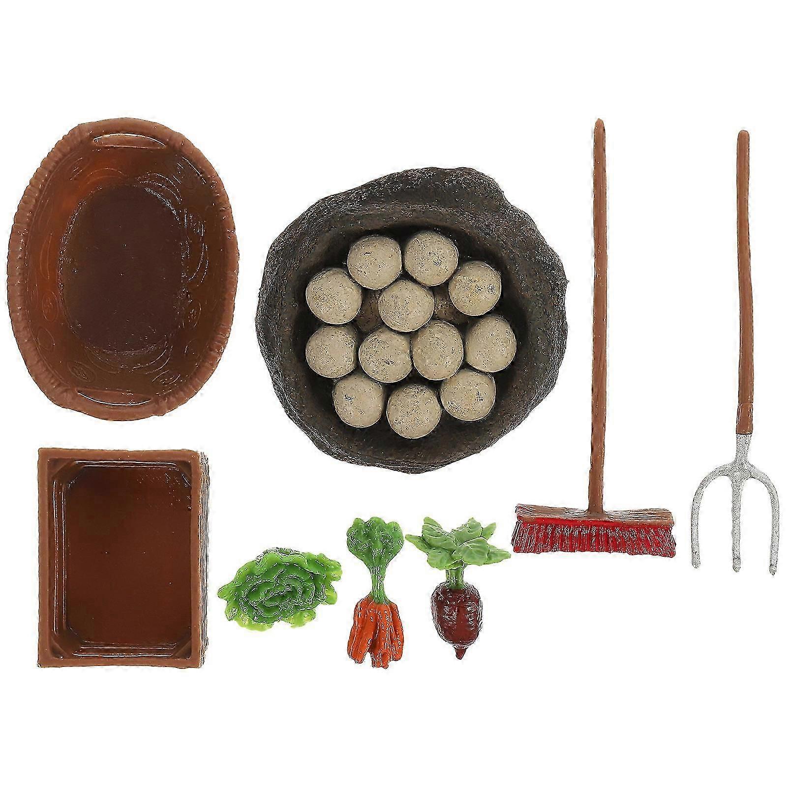 Mini Vegetable Statues Farm Tool Models for Kids 1Set Simulation Kit