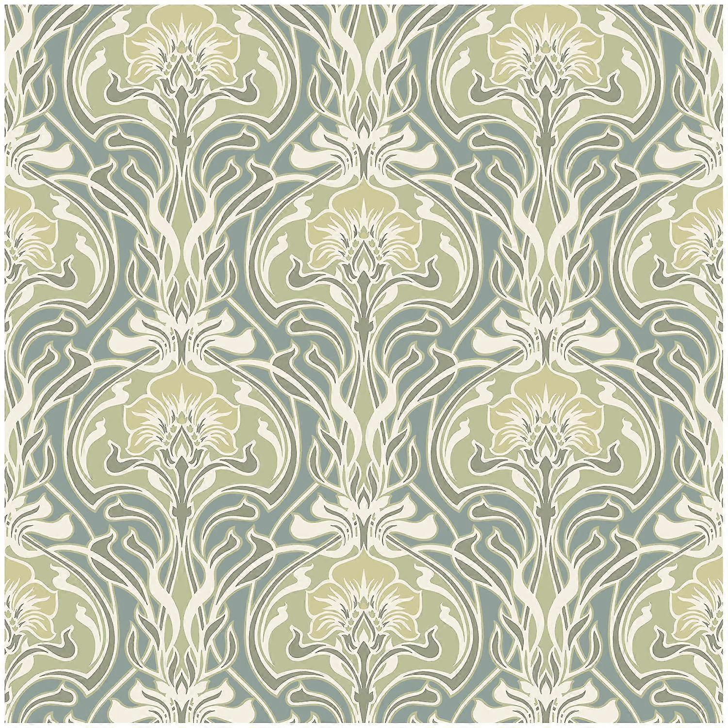 Art Nouveau Blue Green Wallpaper