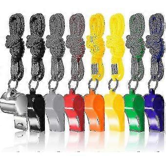 XYYC-8 Packs Coaches Referee Whistles With Lanyards, Colorful Plastic And Stainless Steel Football Whistles For Sports Lifeguards
