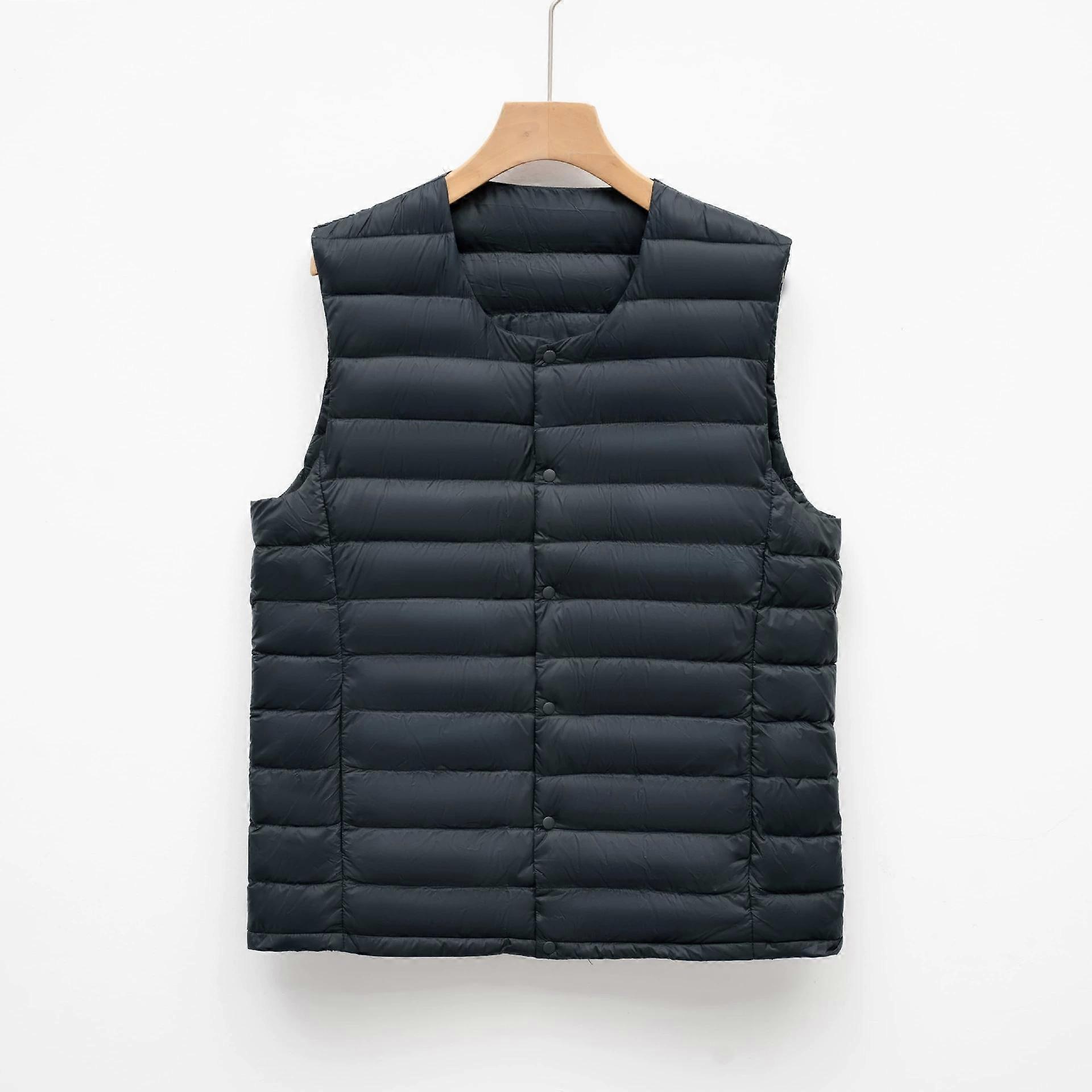 Men's Plus Size Lightweight Down Vest Round Neck Solid Color Down Jacket