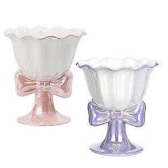 2 Pcs Copo de Sorvete de Cerâmica Copo de Laço Criativo Copo de Sobremesa com Pés Suporte de Pudim Versátil Copo Decorativo de Sobremesa Copo de Bebida