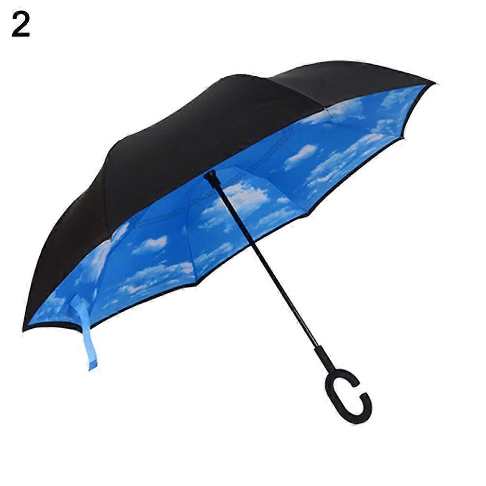 C Handle Windproof Inverted Folding Trendy Upside Down Double Layer Umbrella