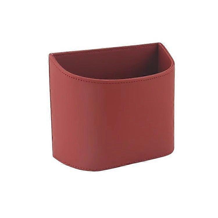 Red Leather Desktop Bin, Compact Table Waste Can for Office