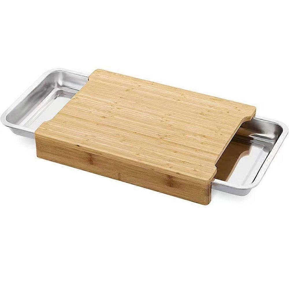 Wood Cutting Board with Slide Out Trays, Solid Butcher Block with Multi-Function Drawers