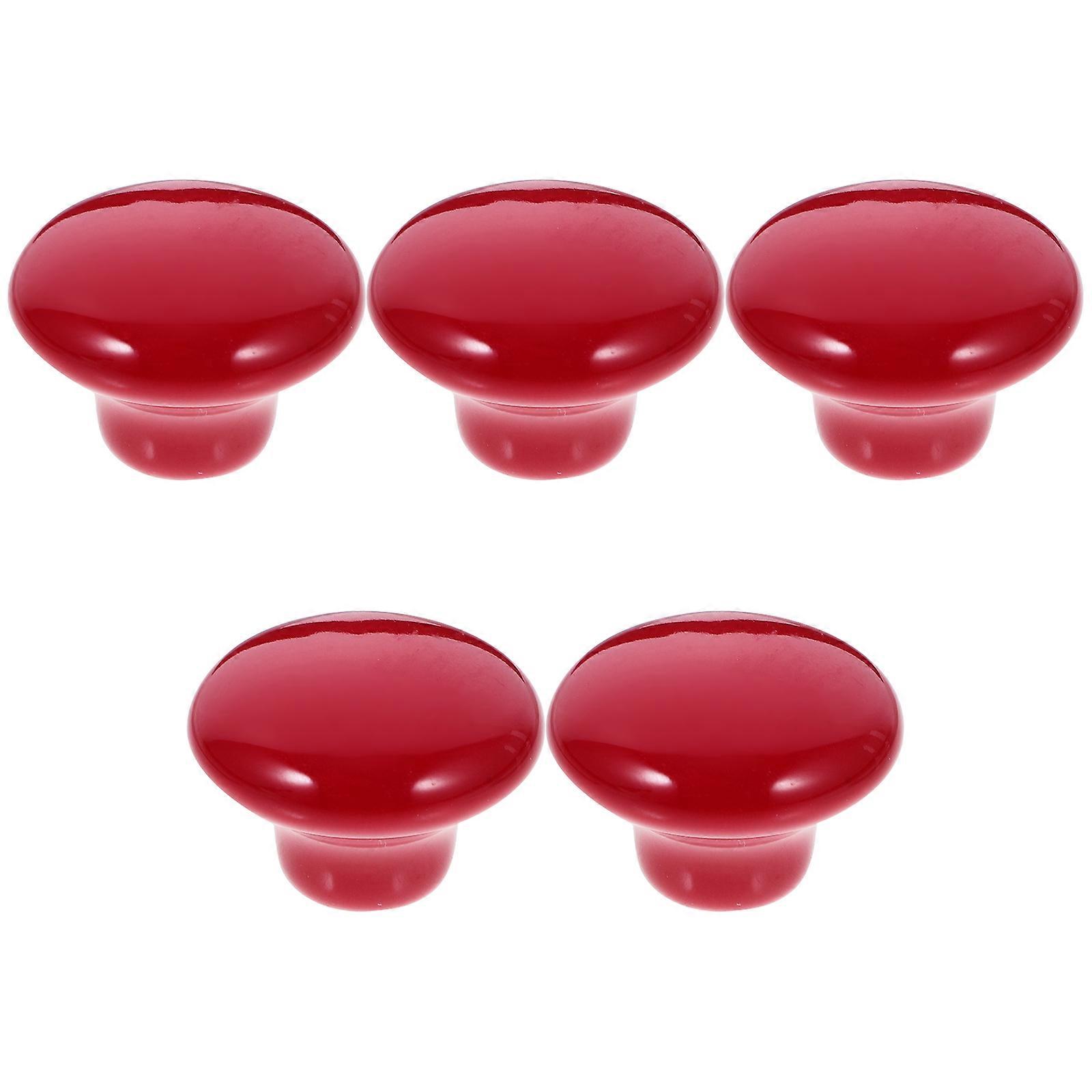 5pcs Durable Round Ceramic Kitchen Cupboard Cabinet Drawer Door Knobs Pull Handles - Size S (Red)