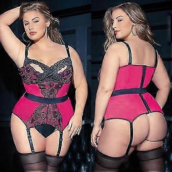 Frauen Plus Size Spitze Corest Thong Sexy Dessous Set Unterwäsche mit Strumpfband, 5xl