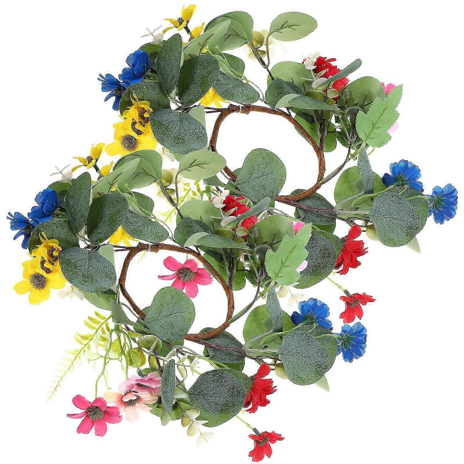 Multi Color Candle Rings for Pillars Decor with Eucalyptus 2Pcs