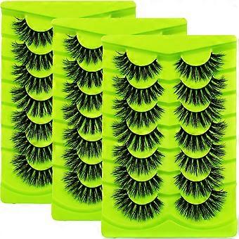 21 Pairs 3 Pack Fluffy Eyelashes Thick Eyelash Strips Round Long Thick Fake Eyelashes 8D False Eyelashes Russian D Curl Strips Wispy Flare Eyelashes