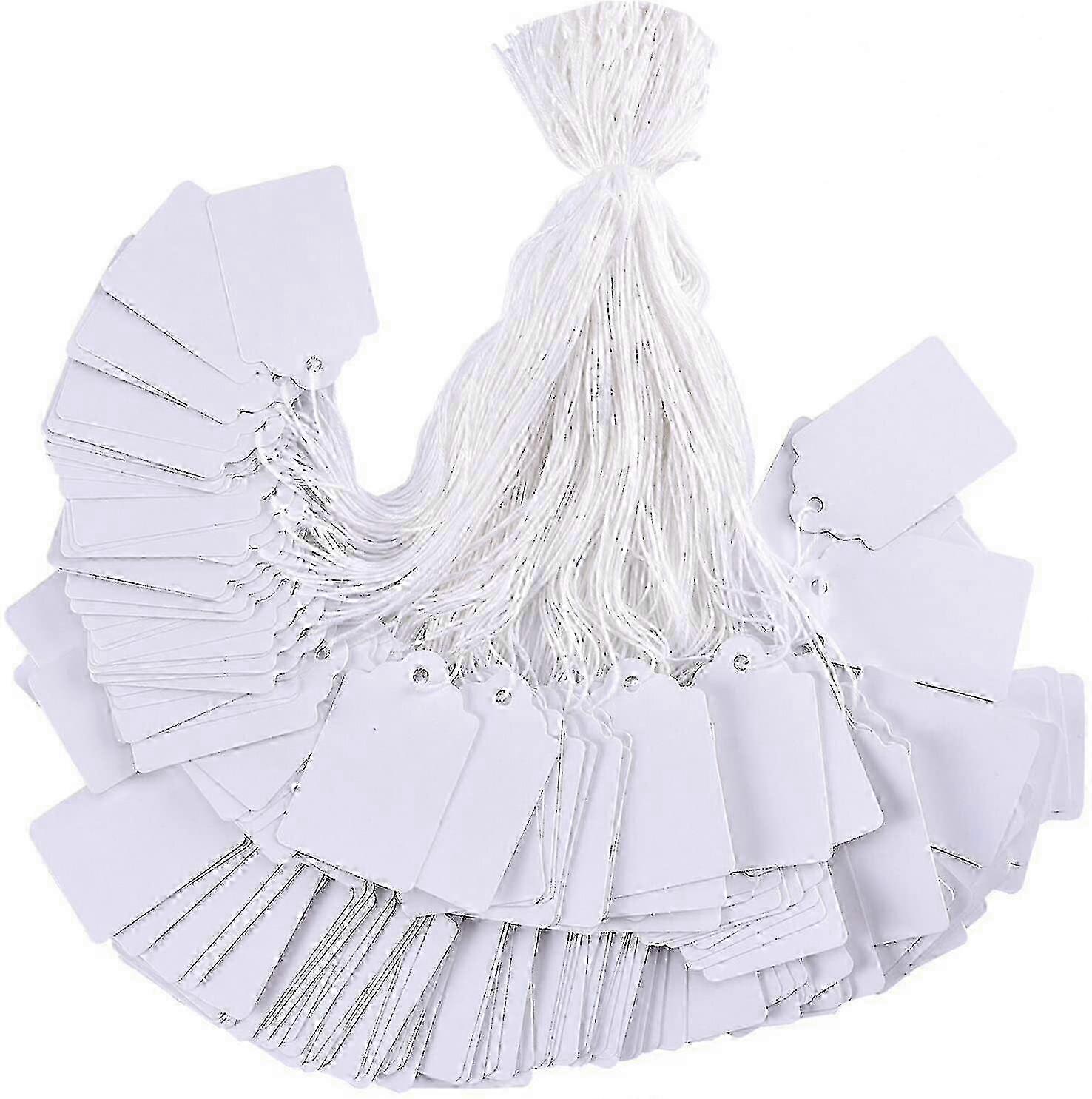 100pcs White Price Tags with Attached String, Smooth Surface Display Cards.