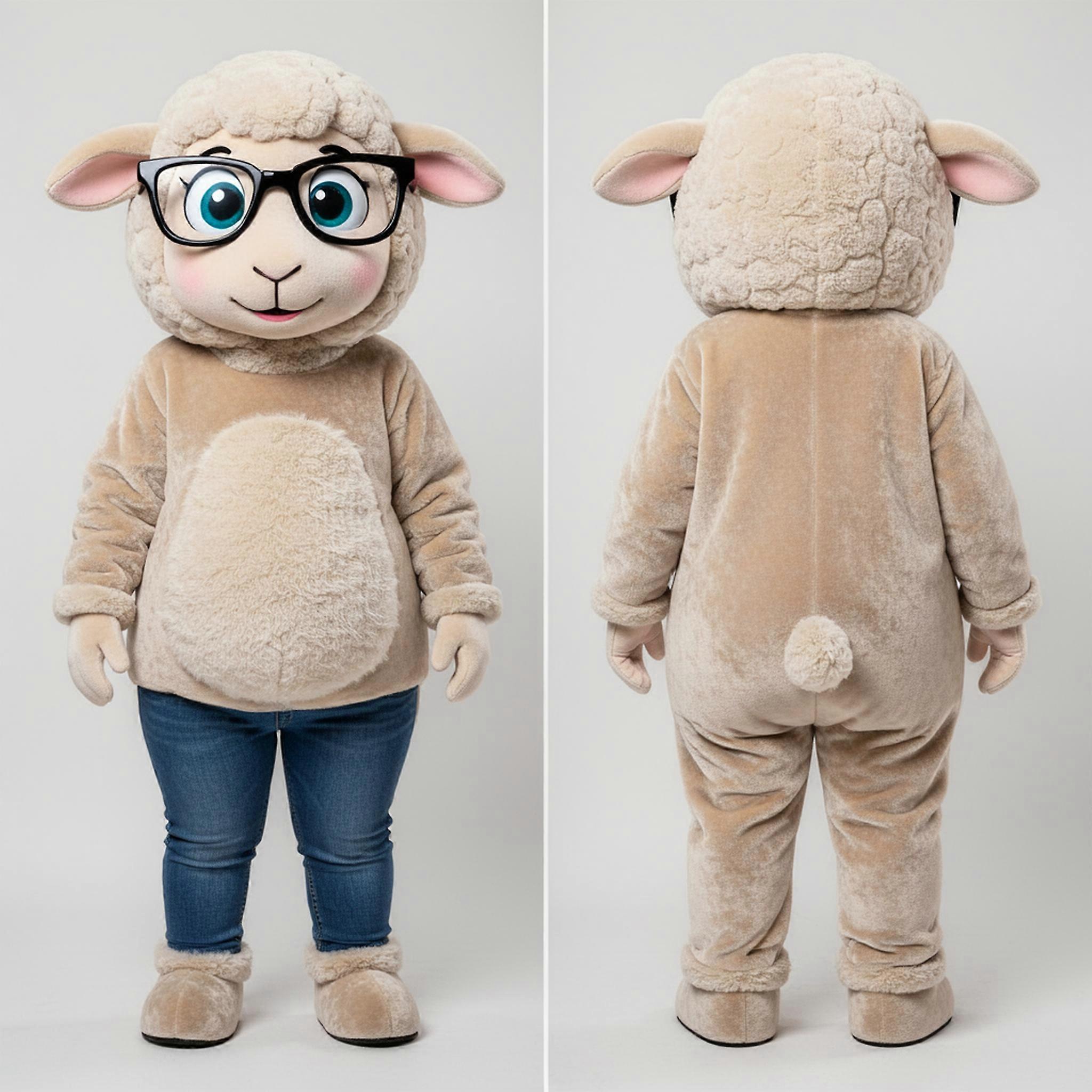 MASTICOT Beige Fluffy Merino Sheep Mascot