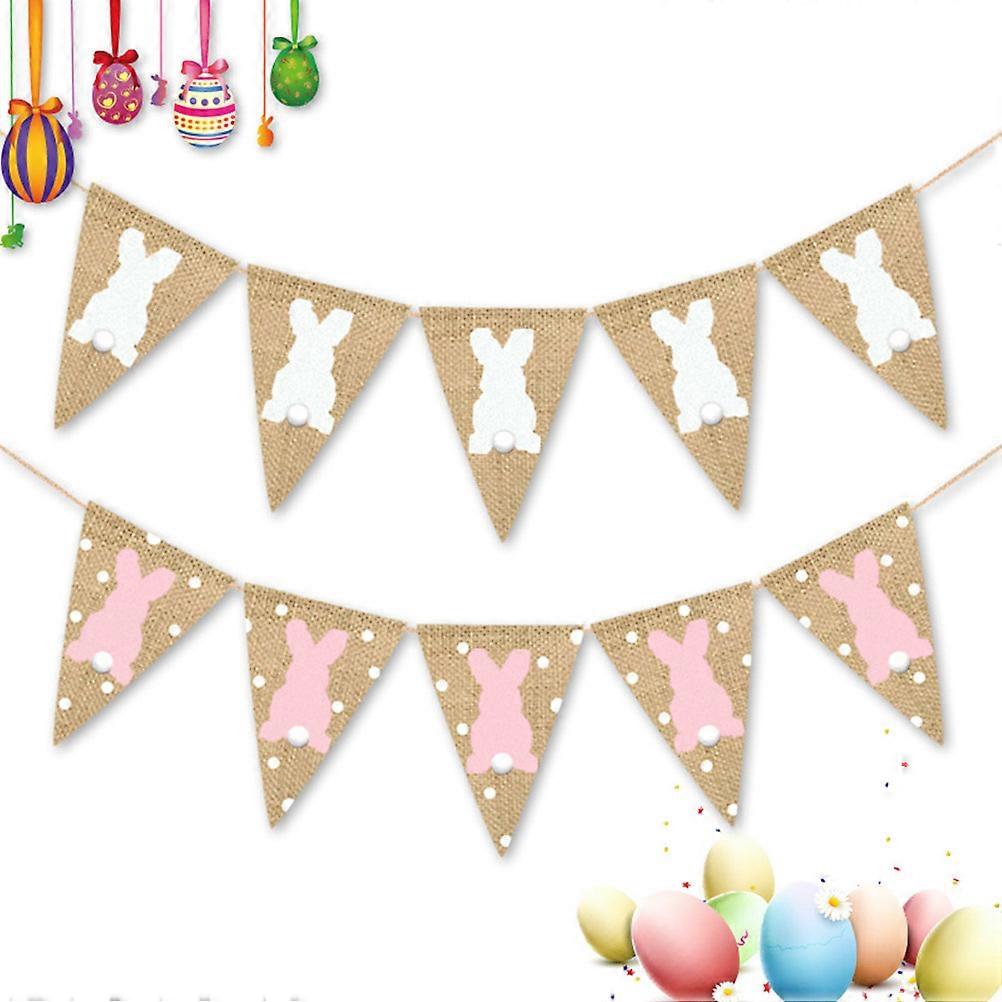 Easter Decorations Burlap Rabbit Pennant Banner for 2Pcs Easter Party